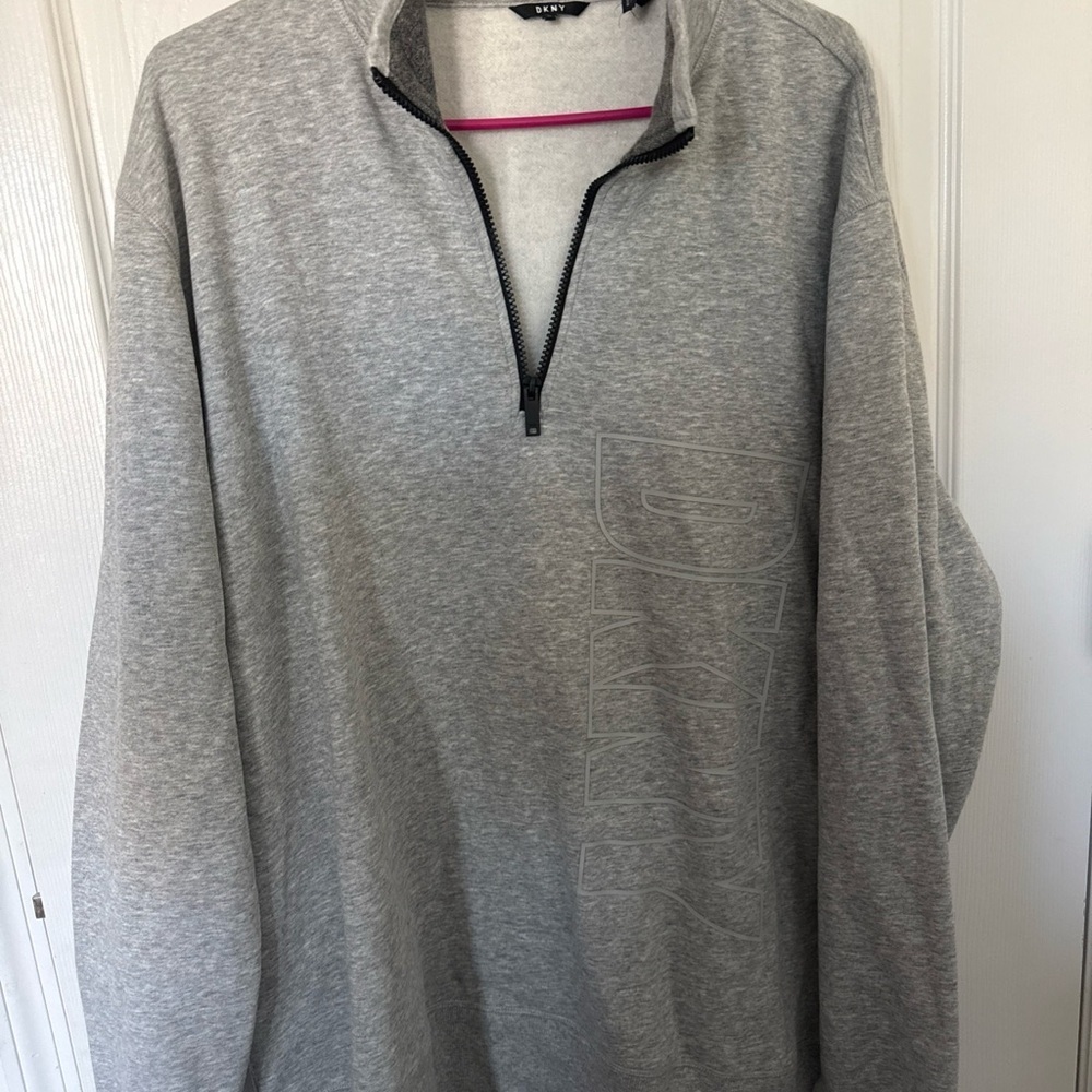 DKNY Mens Pullover Sweatshirt XL Gray Quarter Zip Long Sleeve Casual Top
